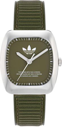 adidas Retro Wave One Leather Strap Watch, 37mm in Green at Nordstrom