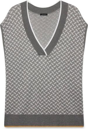 Fiorella Rubino V-hals Vest met Jacquard Patroon - Dames - Truien - Grijs - Maat: S Viscose
