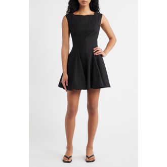 D&ocirc;en Riviette Fit & Flare Poplin Minidress in Black at Nordstrom, Size X-Large