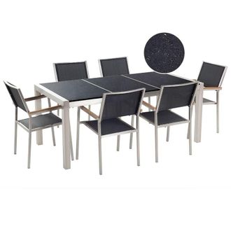 Beliani Garden Dining Set 6 Seater GROSSETO Triple Plate Granite Polished Black