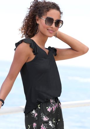 Vivance Rundhalsshirt VIVANCE, Damen, Gr. 32/34, schwarz, Jersey, Obermaterial: 100% Viskose, unifarben, figurumspielend h&uuml;ftlang, Rundhals, Shirts Rundhalssh