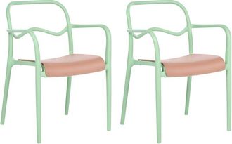 Beliani Set of 2 Garden Dining Chairs Green Plastic Stackable Retro Style All-Weather THASOS
