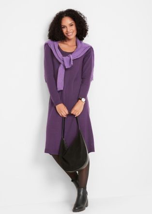 Bonprix Strickkleid BONPRIX Strickkleid in ausgestellter Form, Damen, Gr. 56/58 (XXXL), N-Gr, lila (dunkellila), Obermaterial: 50% Baumwolle, 50% Polyacryl, a
