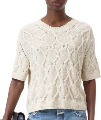 Closed Short-Sleeved Knitted Jumper In Dune Beige