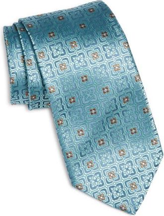 Canali Medallion Silk Tie in Light Green at Nordstrom