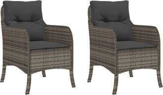 vidaXL Garden Chairs with Cushions 2 pcs Grey Poly Rattan vidaXL