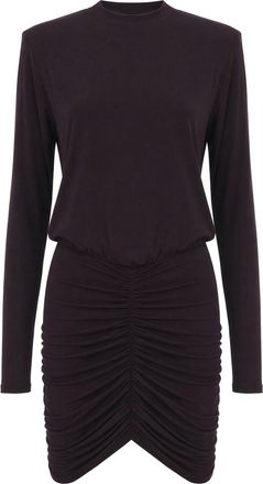 Andamane Burgundy Structured Shoulder Ruched Viscose-Blend Mini Dress
