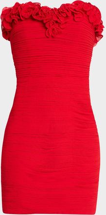 Neiman Marcus Strapless Shirred Georgette Mini Dress