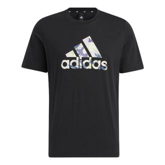 adidas Camouflage Alphabet Logo Printing Round Neck Short Sleeve Black HE7418