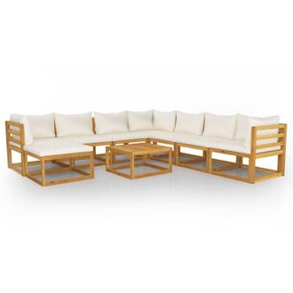 vidaXL Muebles De Jard&iacute;n 9 Pzas Cojines Crema Madera Maciza De Acacia Vidaxl