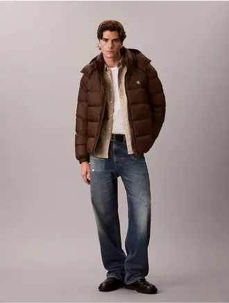 Calvin Klein Jeans Calvin Klein Mens Nylon Relaxed Puffer Jacket - Dark Brown - 2XL