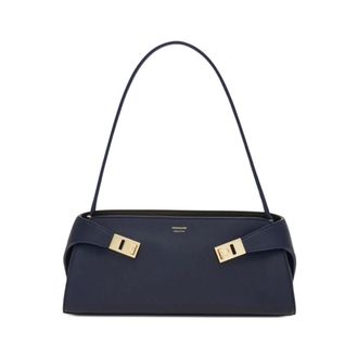 Ferragamo Tassen, Dames, Blauw, ONE Size, Leer, Hug East-West Schoudertas