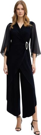 Joseph Ribkoff Jumpsuit met V-hals en ruches - Dames - Jumpsuits - Zwart - 3XL - Polyester - Jumpsuits & Playsuits