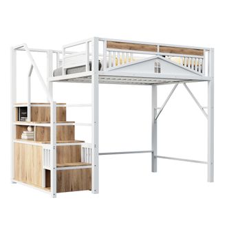 STILVORA Cama Alta Doble Con Escalera Con Almacenaje, Armario Y Barandilla, 140 X 200 Cm, Sin Colchon
