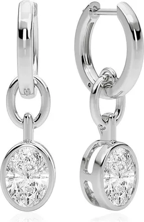 Crislu Oval Bezel Cubic Zirconia Drop Hoop Earrings in Pure Platinum Clear Cz at Nordstrom