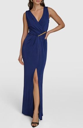 DKNY Ruched Front Slit Sleeveless Gown in Cosmos at Nordstrom, Size 4