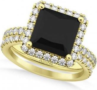Allurez Black & White Diamonds Princess-Cut Halo Bridal Set 14K Yellow Gold (3.85ct)
