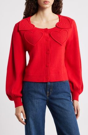 Farm Rio Red Heartful Knit Cardigan at Nordstrom, Size Xx-Small