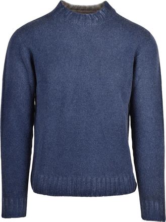 Bob Blue/Beige Virgin Wool Two-Tone Crewneck Sweater