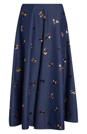 Altuzarra Varda Sequin Embellished Floral A-Line Skirt in Midnight at Nordstrom, Size 12 Us