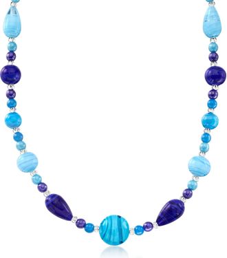 Ross-Simons Italian Tonal Blue Murano Glass Necklace With Sterling Silver