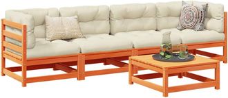 vidaXL Set De Sof&aacute;s Jard&iacute;n 5 Pzas Con Cojines Madera Pino Marr&oacute;n Cera Vidaxl