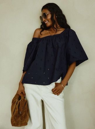 Contemporaine Womens Flared broderie anglaise blouse