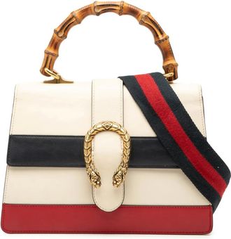 Gucci 2016-2025 Medium Leather Bamboo Dionysus Web satchel - Bianco