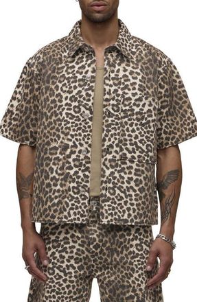 Hudson Rex Oversize Short Sleeve Cotton Poplin Button-Up Shirt in Cheetah at Nordstrom, Size Xx-Large