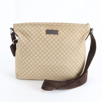 Gucci Diamante Beige Leather Canvas Shoulder Bag Tote Bag (Pre-Owned)