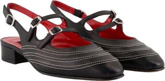 Carel Womens Peche Moto Sandals - Carel Leather Black Calfskin Shoes Flat-Shoes