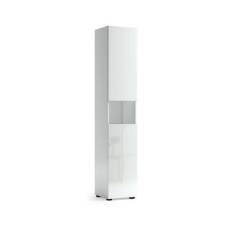 Dmora Columna Volpetta, 5 Estantes, 2 Puertas Made In Italy, 7 Compartimentos, 34x34x180h Cm Blanco Brillante