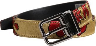Dolce & Gabbana Gold Floral Jacquard Leather Metal Buckle Mens Belt (Pre-Owned)