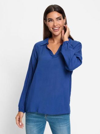 Heine Schlupfbluse HEINE, Damen, Gr. 44, blau (royalblau), 100% Modal, unifarben, V-Ausschnitt, Blusen Schlupfbluse