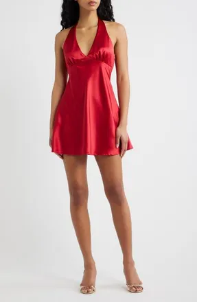 Princess Polly Pelagia Satin Halter Minidress in Red at Nordstrom, Size 12