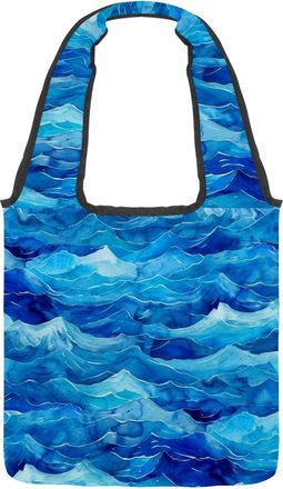 Generic Waves Dark Blue Pattern Reversible Canvas Shoulder Tote - Double-Sided Print, 12oz Cotton, 27cm Drop, Fold-Flat Bag for Travel, Shopping, Street Outin