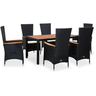 vidaXL Set Comedor De Jard&iacute;n 7 Piezas Rat&aacute;n Sint&eacute;tico Y Madera Negro Vidaxl