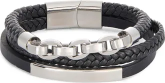 Nordstrom Rack Mens Multirow Chain Link Bracelet in Black- Stainless at Nordstrom Rack