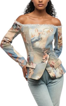 Balmain Multicolor Printed Off Shoulder Jacket