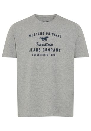 Mustang Rundhalsshirt MUSTANG Alex Logoprint uni, Herren, Gr. XXL, mid grau melange, Jersey, Obermaterial: 100% Baumwolle, bedruckt, normal h&uuml;ftbedeckend, Run