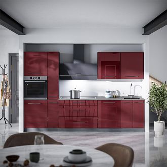 Vicco Mueble De Cocina Fame-line, Rojo Burdeos Alto Brillo/antracita, 310 Cm, Et Antracita, Vicco