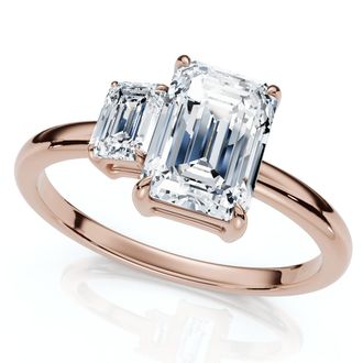 Pompeii3 1 1/4Ct Emerald Cut Toi et Moi Diamond Ring 14k Gold or Pt Lab Grown