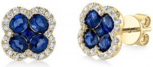 Allurez Diamond & Blue Sapphire Clover Stud Earrings 14K Yellow Gold (2.64ct)