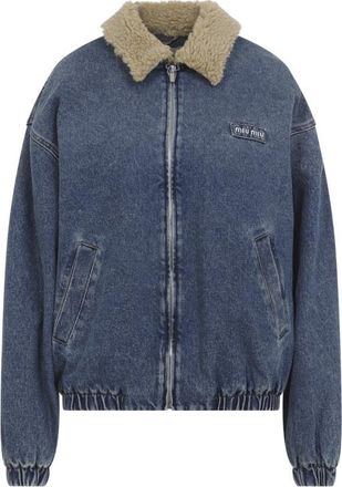 Miu Miu Blue Solid Shirt Collar Jacket