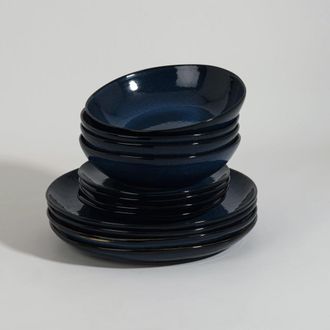 Maisons du monde Caja de 12 platos de cer&aacute;mica azul