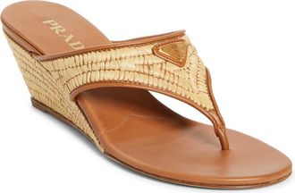 Prada Raffia Wedge Sandal in Naturale at Nordstrom, Size 7.5Us