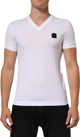 Dolce & Gabbana White Cotton Logo Patch V-neck Tee Mens T-shirt (Pre-Owned)
