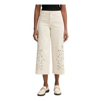 Joseph Ribkoff Jeans, Dames, Beige, XL, Katoen, Jeans met oogjesborduurwerk en cropped lengte