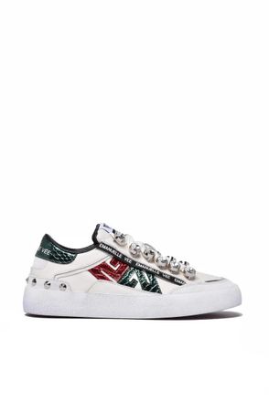 Emanuelle Vee White/Green Leather Rubber Sole Sneakers