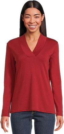 L.L.Bean Pima Shawl Long-Sleeve Cotton T-Shirts Womens Clothing Rustic Red : MD, Cotton/Elastane/Lyocell